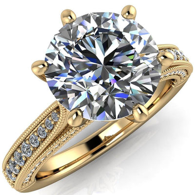 Vivienne Round Moissanite 6 Prong Milgrain Engagement Ring-Custom-Made Jewelry-Fire & Brilliance ®