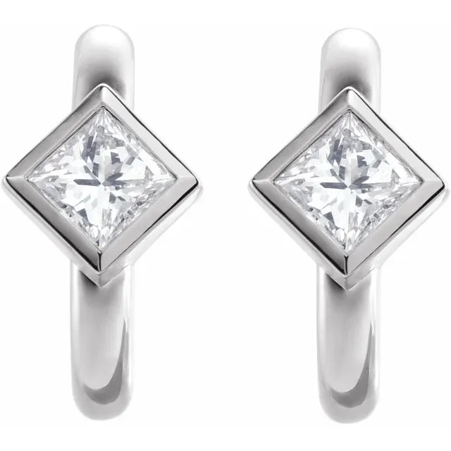 Diamond Princess Bezel Huggies Hoop Earrings