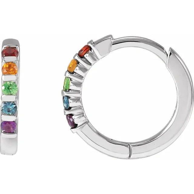 Rainbow Multi Stone Huggies Hoop Earrings