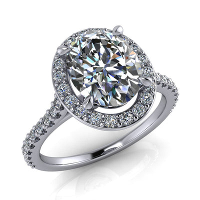 Valma Oval Center Stone Floating Diamond Halo and Sides Ring