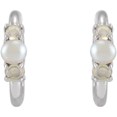 Pearl and Opal Accented Huggies Hoop Earrings