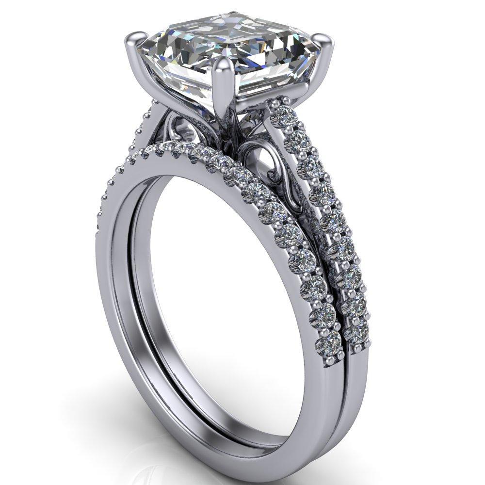 Wendy Asscher Moissanite Glow Cathedral Diamond 4 Prong Ring-Custom-Made Jewelry-Fire & Brilliance ®