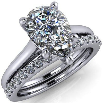 Willie Pear Moissanite Bow Under Cathedral Engagement Ring-Custom-Made Jewelry-Fire & Brilliance ®