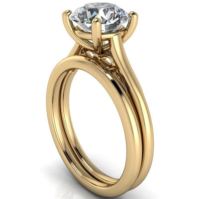 Willie Round Moissanite Bow Under Cathedral Engagement Ring-Custom-Made Jewelry-Fire & Brilliance ®