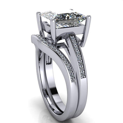 Wyatt Princess/Square Moissanite Diamond Channel Under Bezel Cathedral Ring-Custom-Made Jewelry-Fire & Brilliance ®