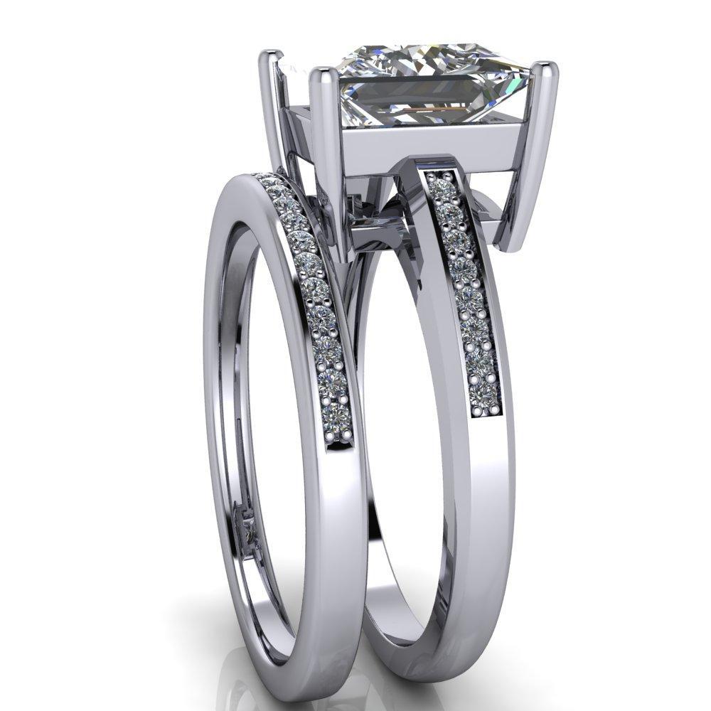 Wyatt Princess/Square Moissanite Diamond Channel Under Bezel Cathedral Ring-Custom-Made Jewelry-Fire & Brilliance ®