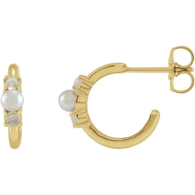 Pearl and Opal Accented Huggies Hoop Earrings