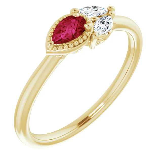 Pear Gemstone Milgrain with Marquise Lab-Grown Diamond Accent Ring
