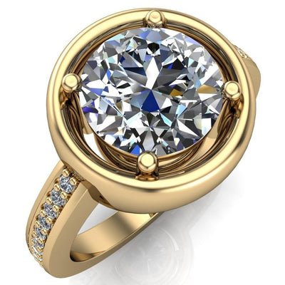Yasmina Round Moissanite Prong Bezel Set with Diamond Sides Design Engagement Ring-Custom-Made Jewelry-Fire & Brilliance ®