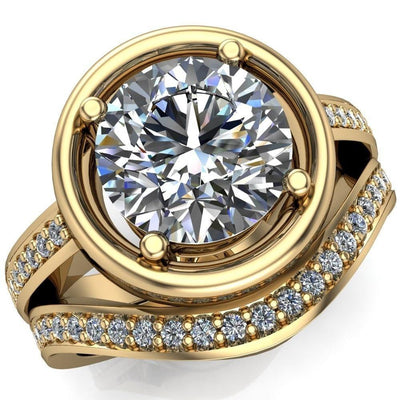 Yasmina Round Moissanite Prong Bezel Set with Diamond Sides Design Engagement Ring-Custom-Made Jewelry-Fire & Brilliance ®