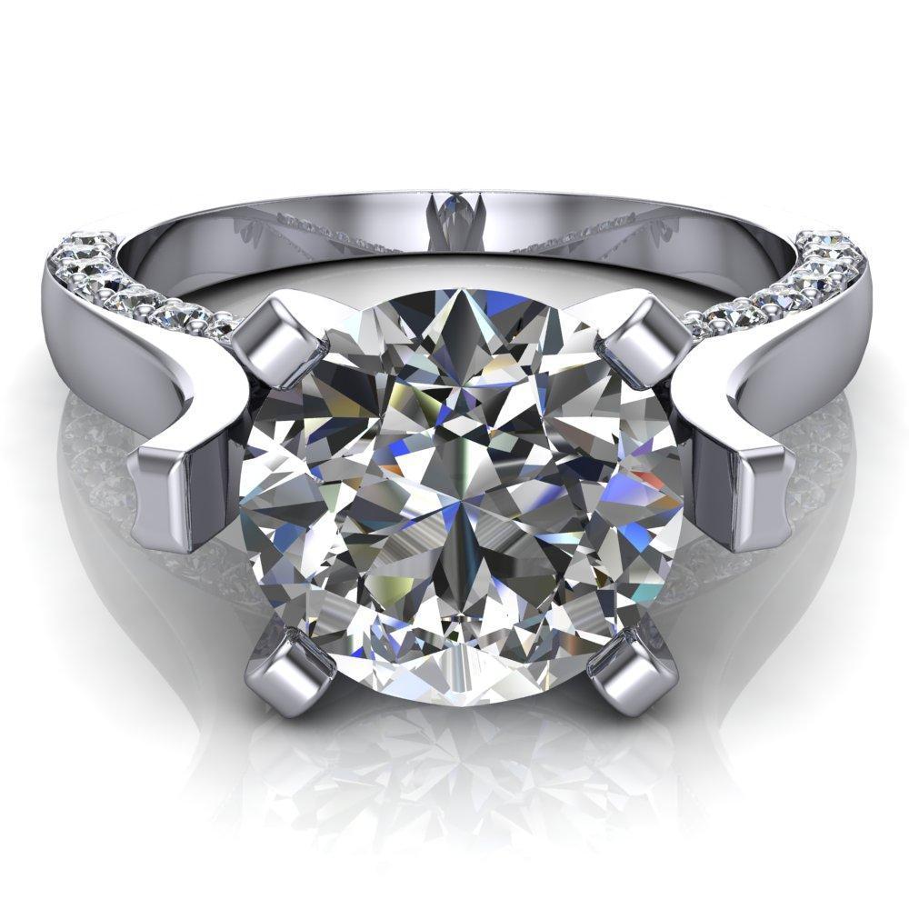 Yvonne Round Moissanite 4 Prong Single Front Side Diamonds Cathedral Engagement Ring-Custom-Made Jewelry-Fire & Brilliance ®