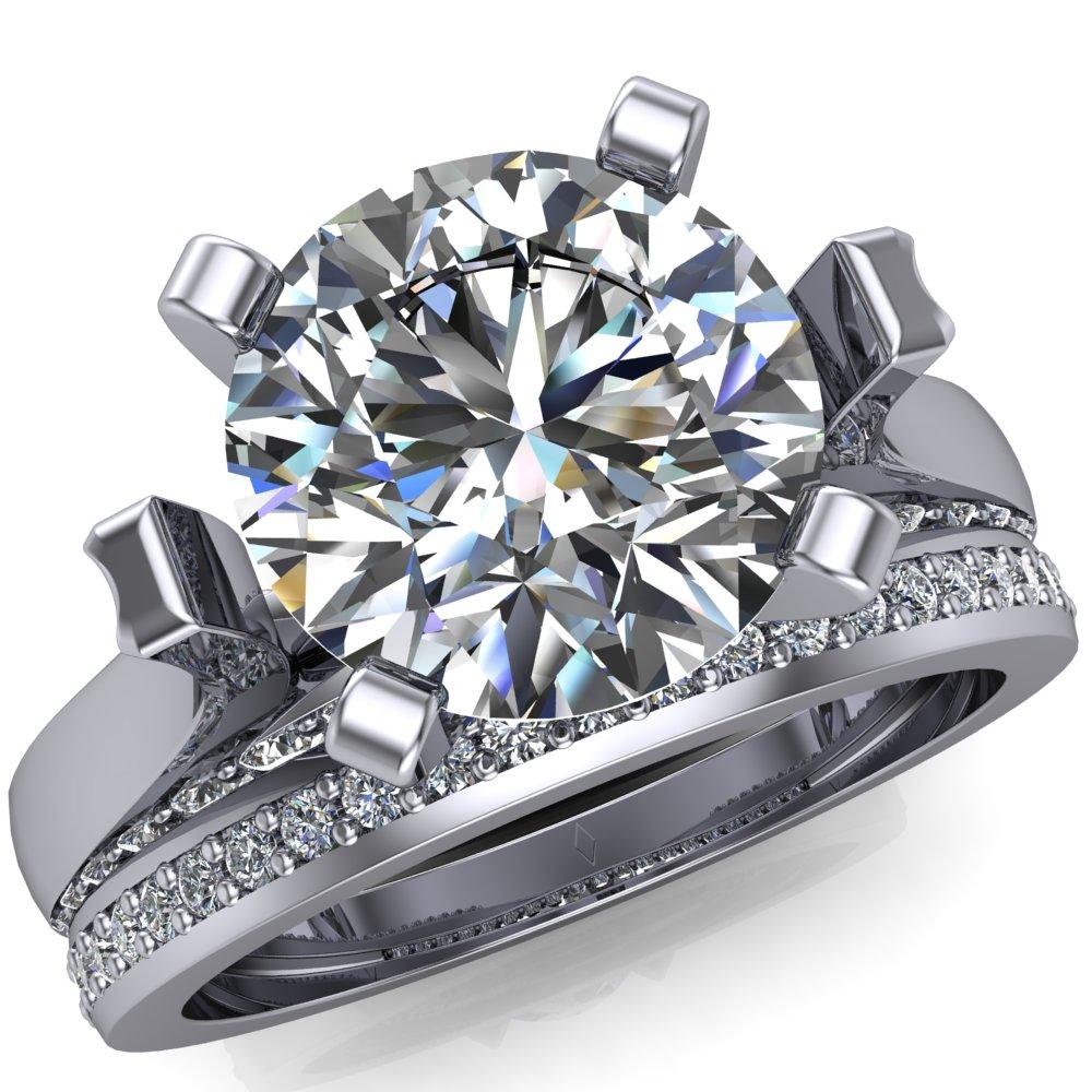 Yvonne Round Moissanite 4 Prong Single Front Side Diamonds Cathedral Engagement Ring-Custom-Made Jewelry-Fire & Brilliance ®