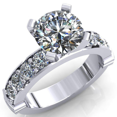 Zeina Round Moissanite Exquisite 4 Prong Thick Diamond Row Sides Ring-Custom-Made Jewelry-Fire & Brilliance ®