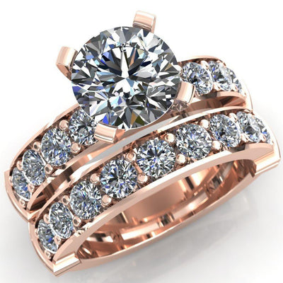 Zeina Round Moissanite Exquisite 4 Prong Thick Diamond Row Sides Ring-Custom-Made Jewelry-Fire & Brilliance ®