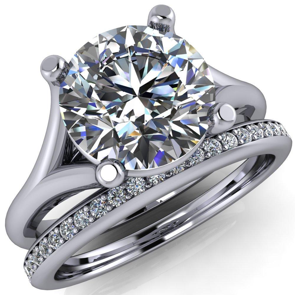 Zelena Round Moissanite4 Prong Split Shank Engagement Ring-Custom-Made Jewelry-Fire & Brilliance ®