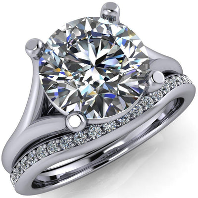 Zelena Round Moissanite4 Prong Split Shank Engagement Ring-Custom-Made Jewelry-Fire & Brilliance ®