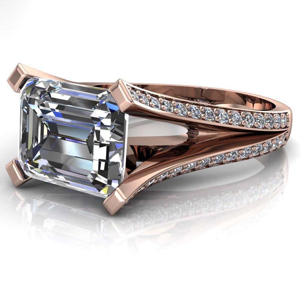 Zenath Emerald Moissanite 4 Prong Diamond Channel Split Shank Cathedral Ring-Custom-Made Jewelry-Fire & Brilliance ®