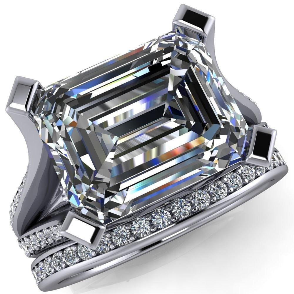Zenath Emerald Moissanite 4 Prong Diamond Channel Split Shank Cathedral Ring-Custom-Made Jewelry-Fire & Brilliance ®