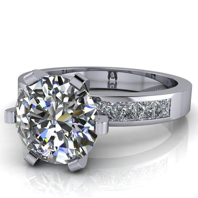 Zeppelin Round Moissanite Encrusted 6 Prong Engagement Ring-Custom-Made Jewelry-Fire & Brilliance ®