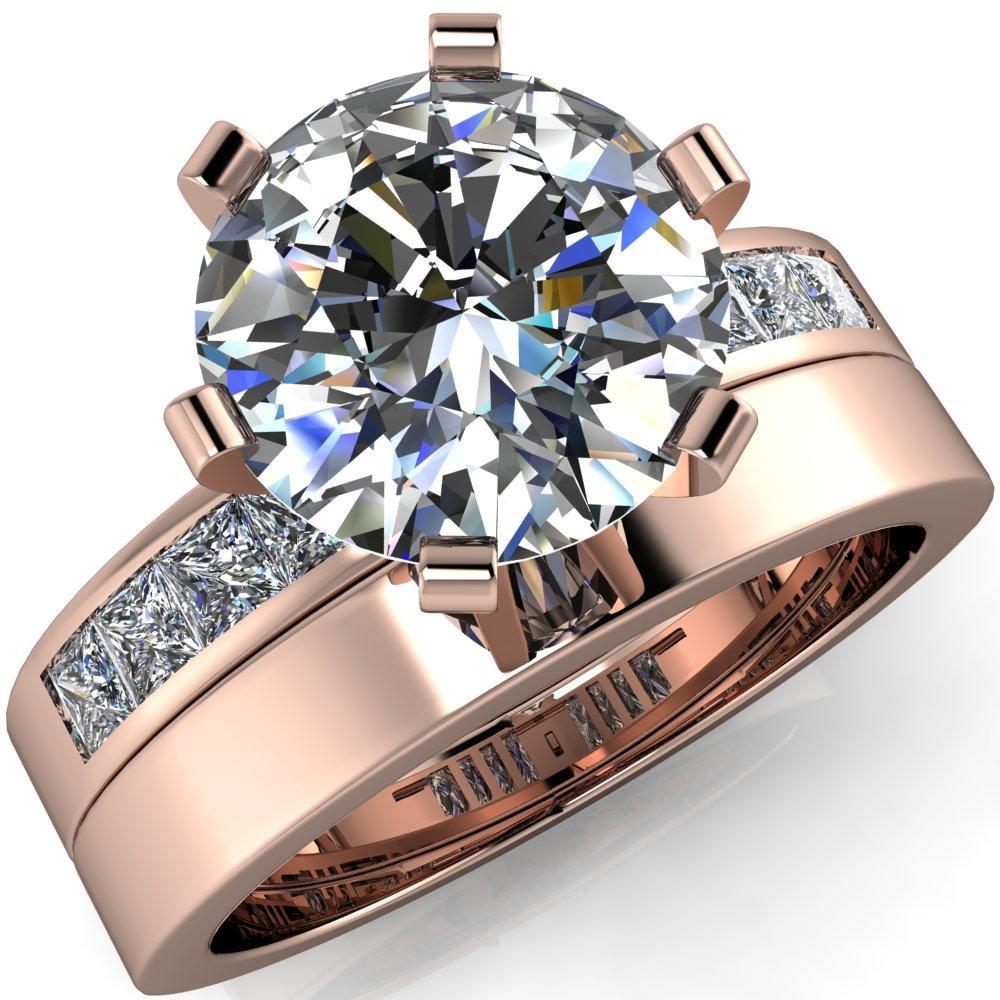 Zeppelin Round Moissanite Encrusted 6 Prong Engagement Ring-Custom-Made Jewelry-Fire & Brilliance ®