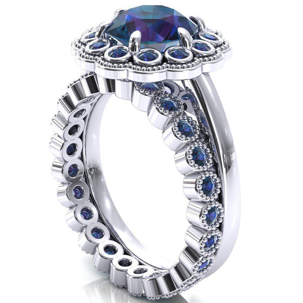 Zinnia Round Alexandrite 6 Prongs Milgrain Halo Accent Alexandrite Ring-Custom-Made Jewelry-Fire & Brilliance ®