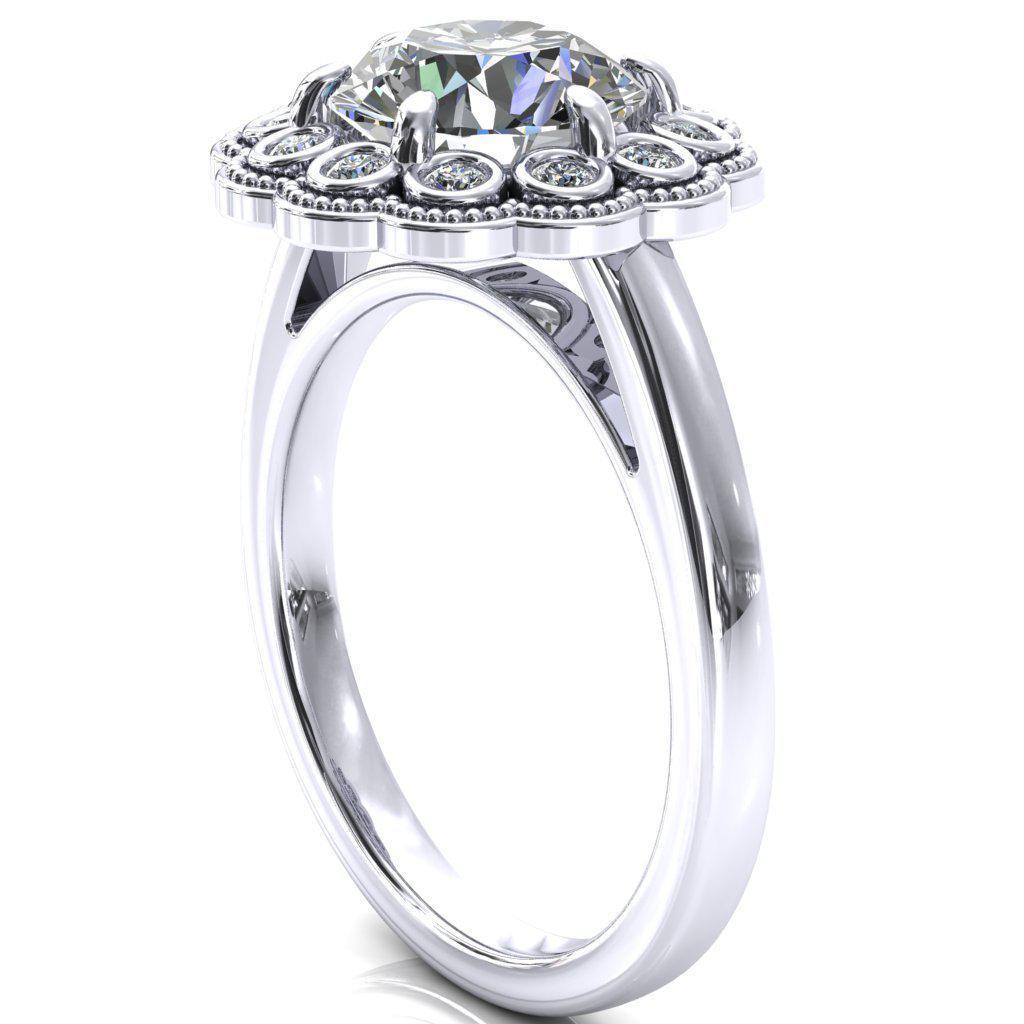 Zinnia Round Moissanite 6 Prong Milgrain Diamond Halo Cathedral Engagement Ring-FIRE & BRILLIANCE