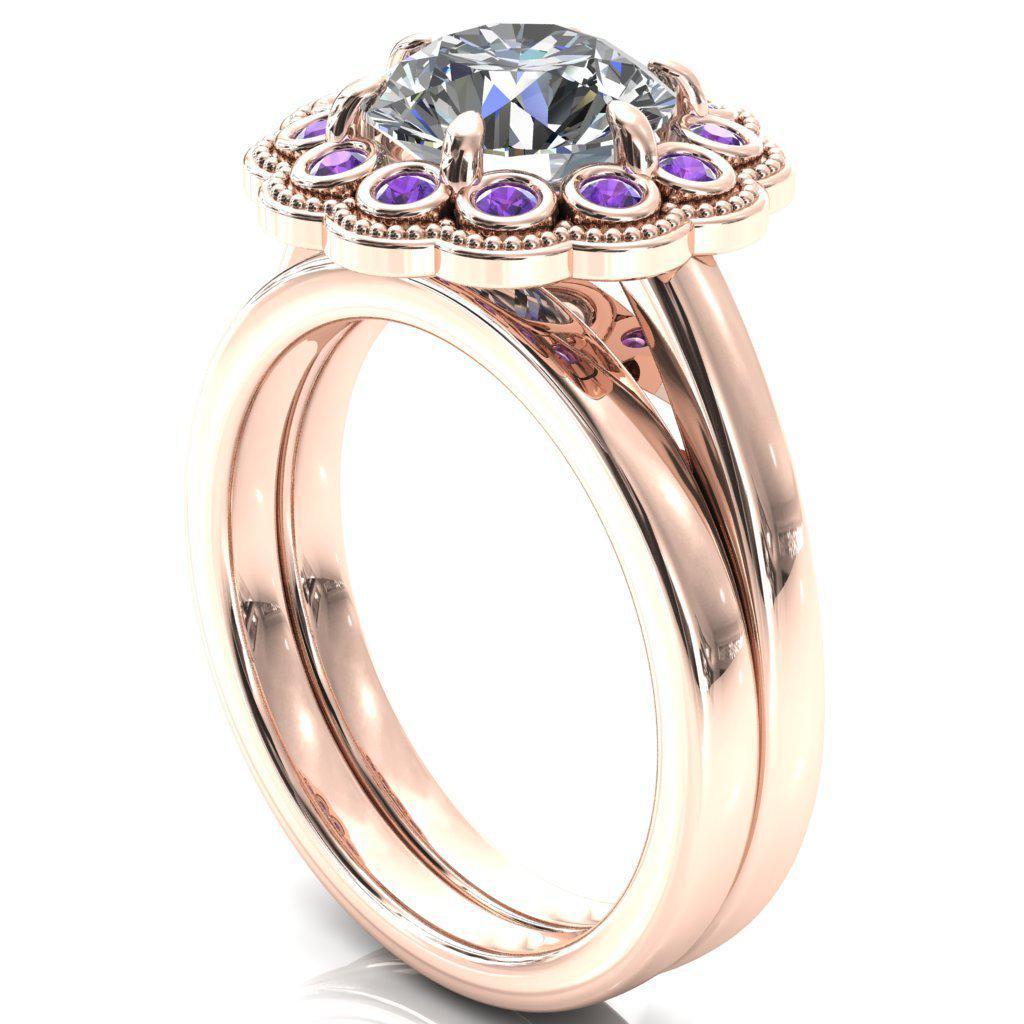 Zinnia Round Moissanite 6 Prongs Milgrain Halo Accent Amethyst Ring-Custom-Made Jewelry-Fire & Brilliance ®