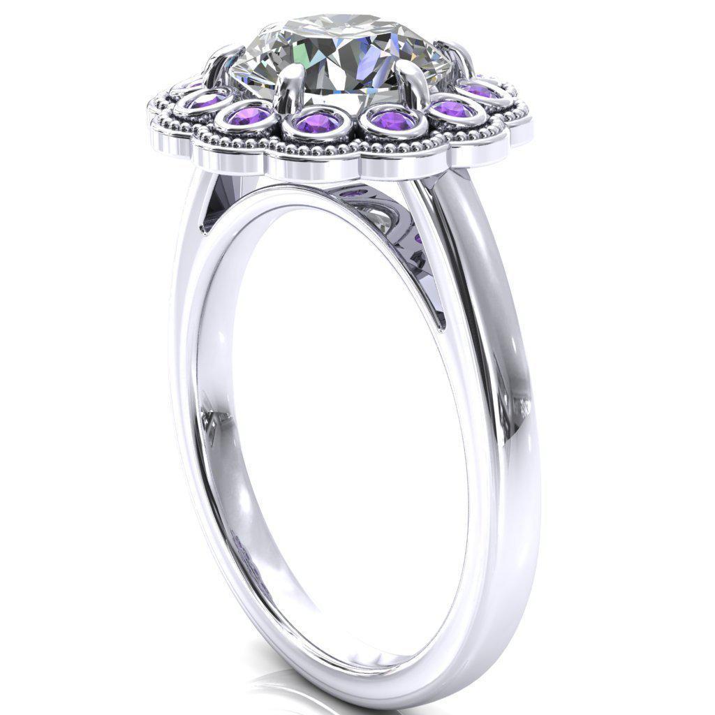 Zinnia Round Moissanite 6 Prongs Milgrain Halo Accent Amethyst Ring-Custom-Made Jewelry-Fire & Brilliance ®