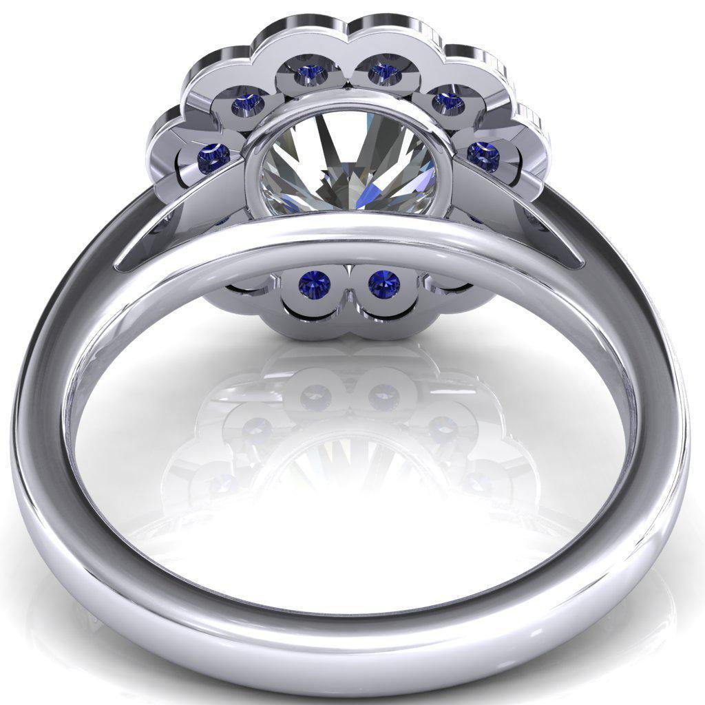 Zinnia Round Moissanite 6 Prongs Milgrain Halo Accent Blue Sapphire Ring-Custom-Made Jewelry-Fire & Brilliance ®