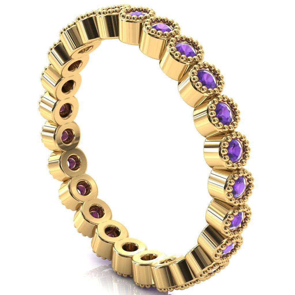 Zinnia Round Moissanite 6 Prongs Milgrain Halo Accent Diamonds Amethyst Ring-Custom-Made Jewelry-Fire & Brilliance ®