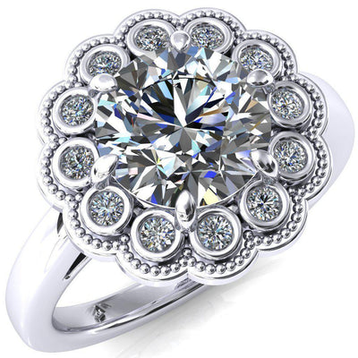 Zinnia Round Moissanite 6 Prongs Milgrain Halo Accent Diamonds Amethyst Ring-Custom-Made Jewelry-Fire & Brilliance ®