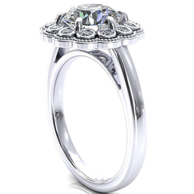 Zinnia Round Moissanite 6 Prongs Milgrain Halo Accent Diamonds Ring-Custom-Made Jewelry-Fire & Brilliance ®