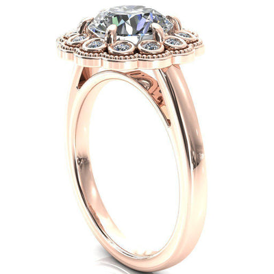 Zinnia Round Moissanite 6 Prongs Milgrain Halo Accent Diamonds Ring-Custom-Made Jewelry-Fire & Brilliance ®