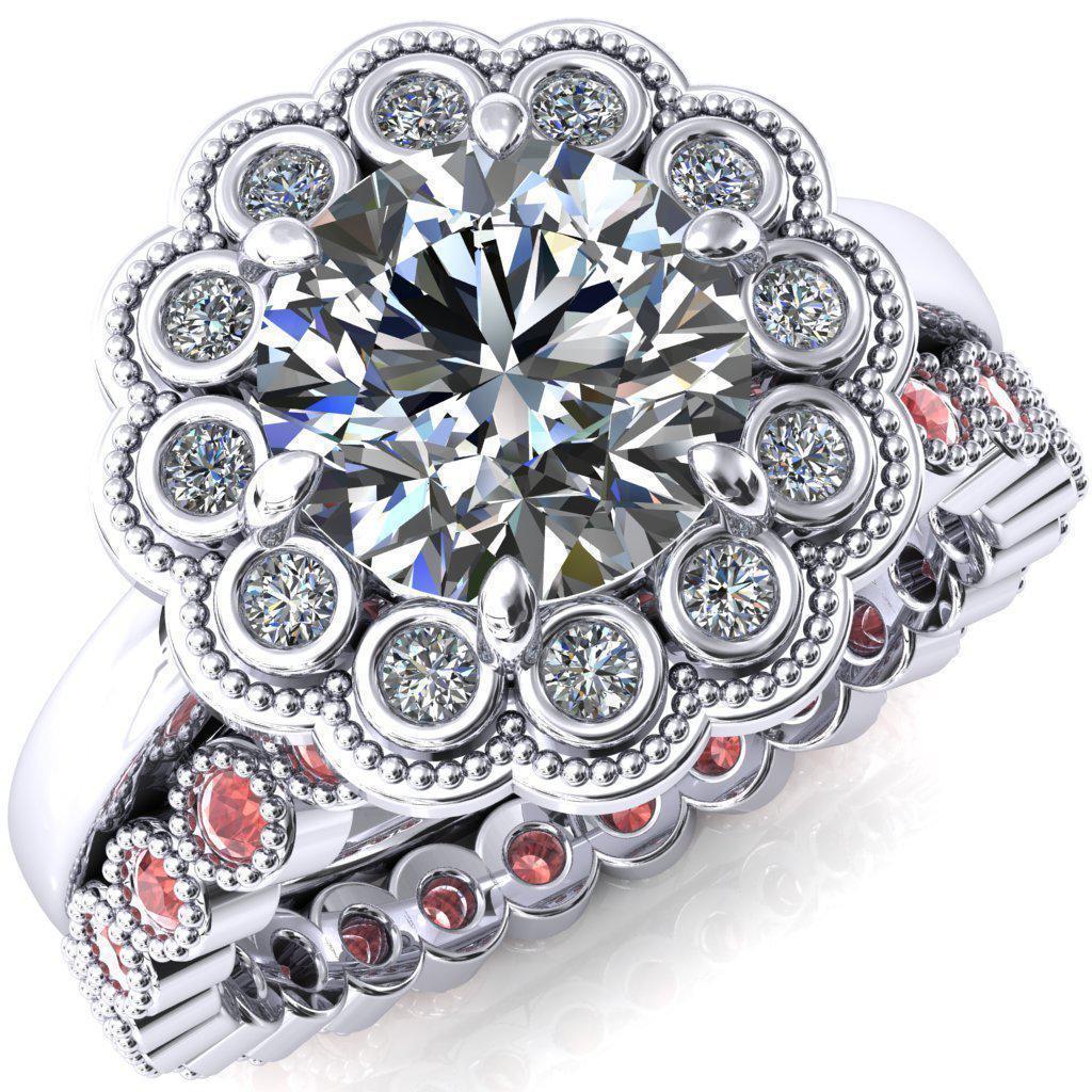 Zinnia Round Moissanite 6 Prongs Milgrain Halo Accent Diamonds Ring-Custom-Made Jewelry-Fire & Brilliance ®