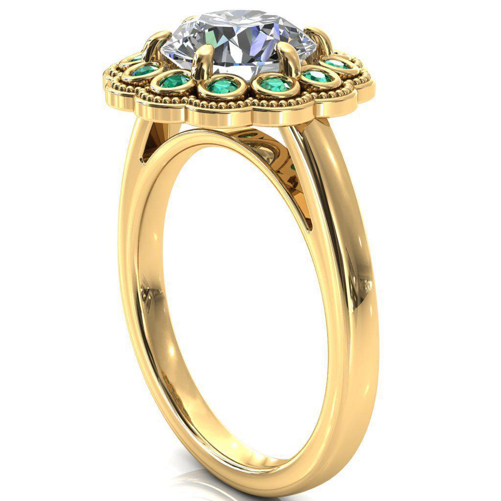 Zinnia Round Moissanite 6 Prongs Milgrain Halo Accent Emerald Ring-Custom-Made Jewelry-Fire & Brilliance ®