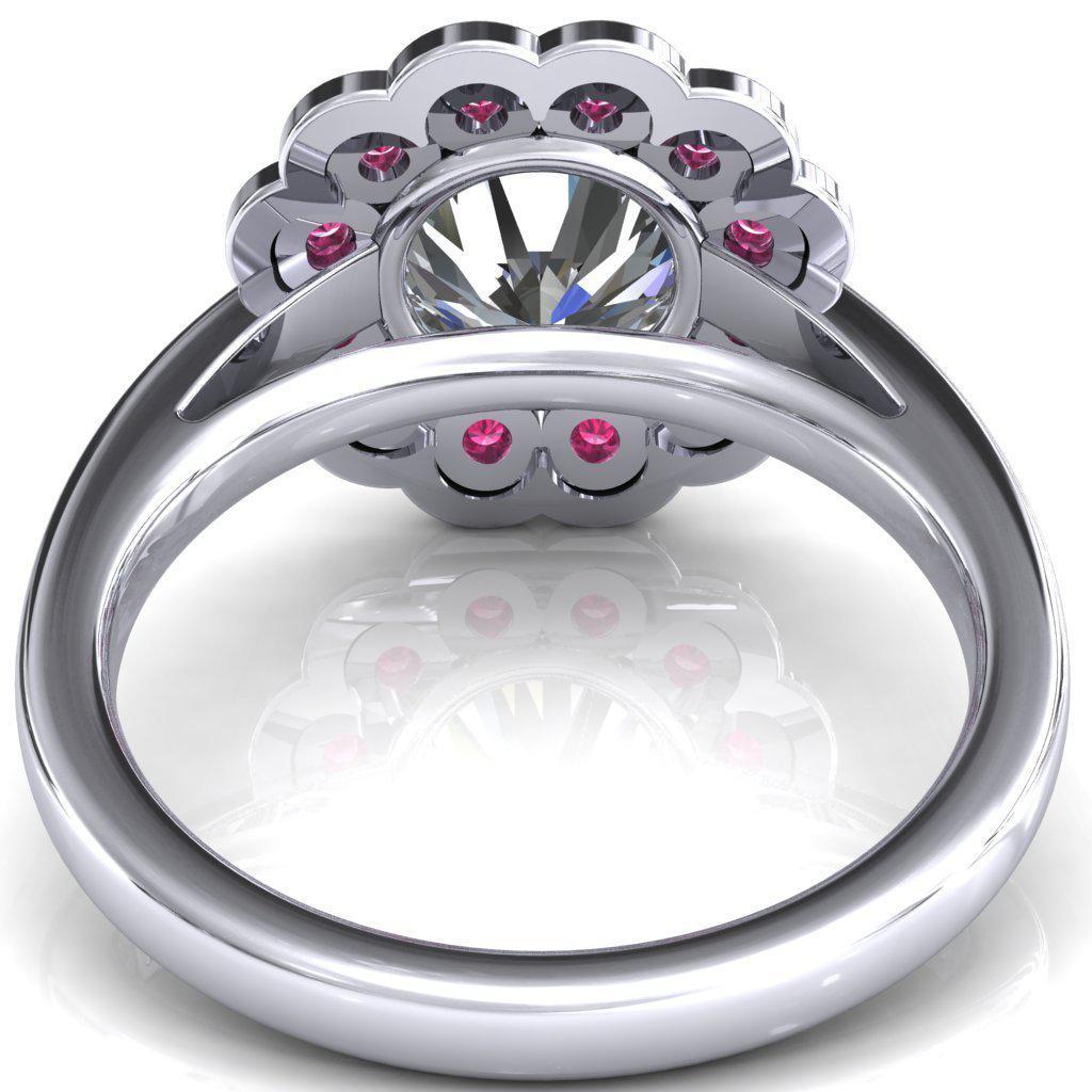 Zinnia Round Moissanite 6 Prongs Milgrain Halo Accent Ruby Ring-Custom-Made Jewelry-Fire & Brilliance ®