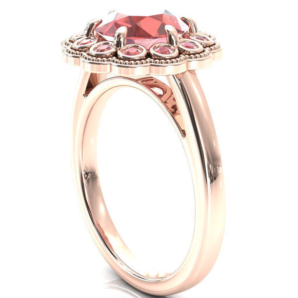 Zinnia Round Padparadscha Sapphire 6 Prongs Milgrain Halo Accent Padparadscha Sapphire Ring-Custom-Made Jewelry-Fire & Brilliance ®