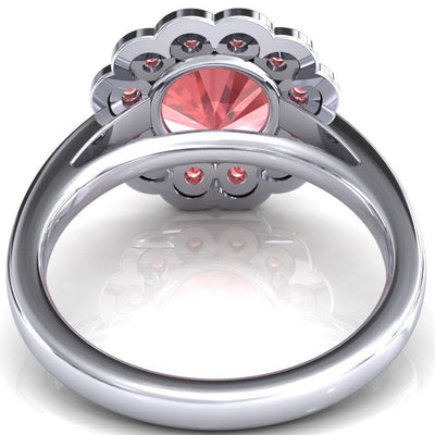 Zinnia Round Padparadscha Sapphire 6 Prongs Milgrain Halo Accent Padparadscha Sapphire Ring-Custom-Made Jewelry-Fire & Brilliance ®