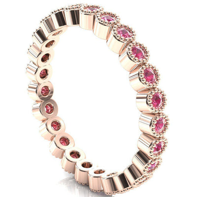 Zinnia Round Pink Sapphire 6 Prongs Milgrain Halo Accent Diamonds Ring-Custom-Made Jewelry-Fire & Brilliance ®