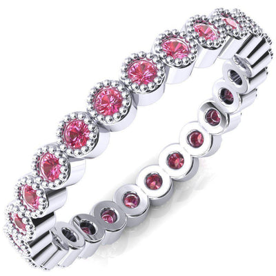 Zinnia Round Pink Sapphire 6 Prongs Milgrain Halo Accent Pink Sapphire Ring-Custom-Made Jewelry-Fire & Brilliance ®
