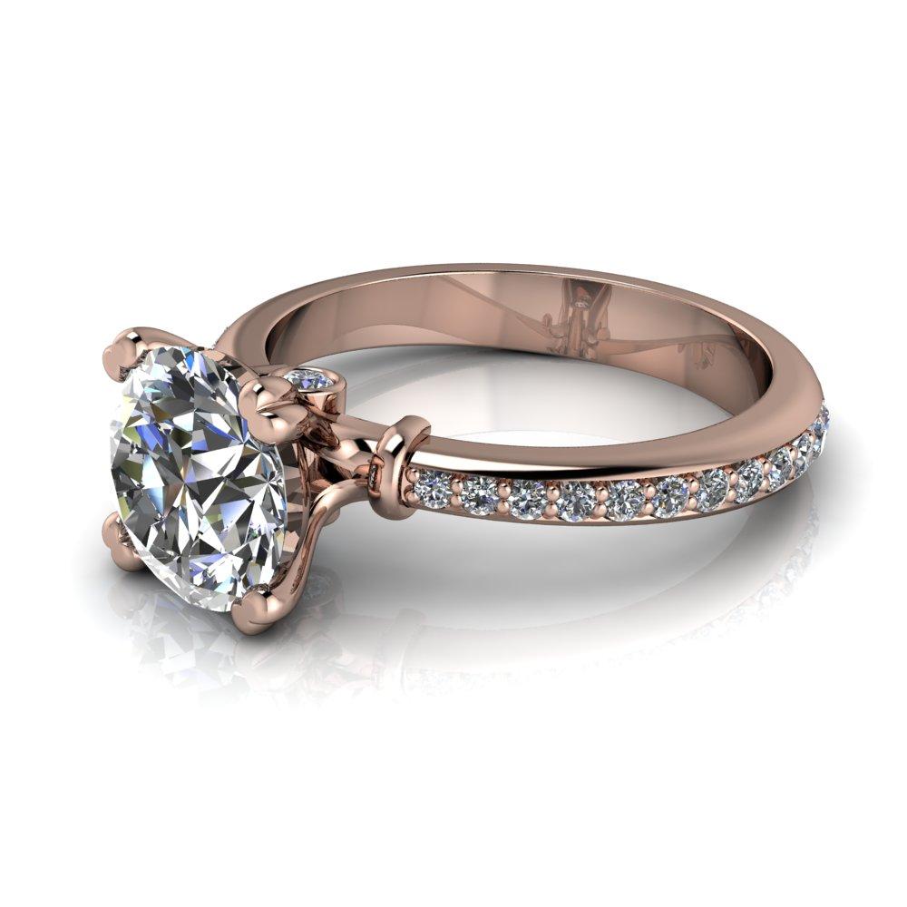 Zoe Round Moissanite Split-Prong Basket Setting with Round Bezel Accent with Diamond Shoulder Ring-Custom-Made Jewelry-Fire & Brilliance ®