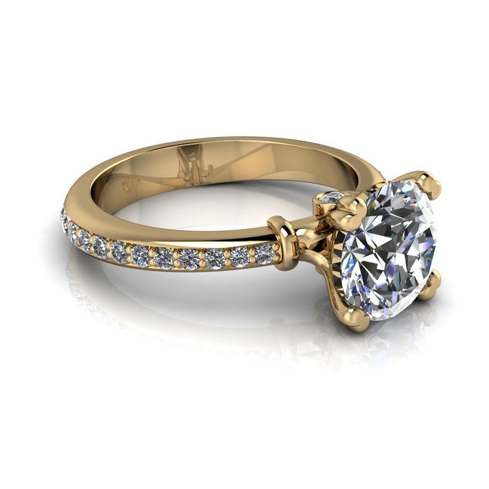 Zoe Round Moissanite Split-Prong Basket Setting with Round Bezel Accent with Diamond Shoulder Ring-Custom-Made Jewelry-Fire & Brilliance ®