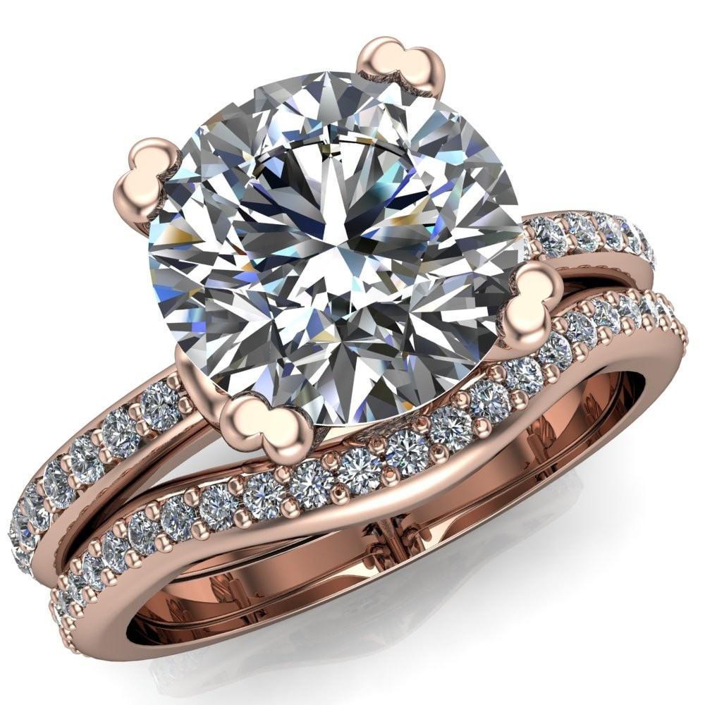 Zoe Round Center Stone Split-Prong Basket Setting with Round Bezel Accent  with Diamond Shoulder Ring