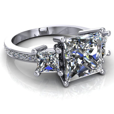 Zoella Princess/Square Moissanite Diamond Channel Under Bezel 3 Stone Ring-Custom-Made Jewelry-Fire & Brilliance ®