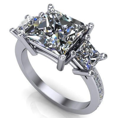 Zoella Princess/Square Moissanite Diamond Channel Under Bezel 3 Stone Ring-Custom-Made Jewelry-Fire & Brilliance ®