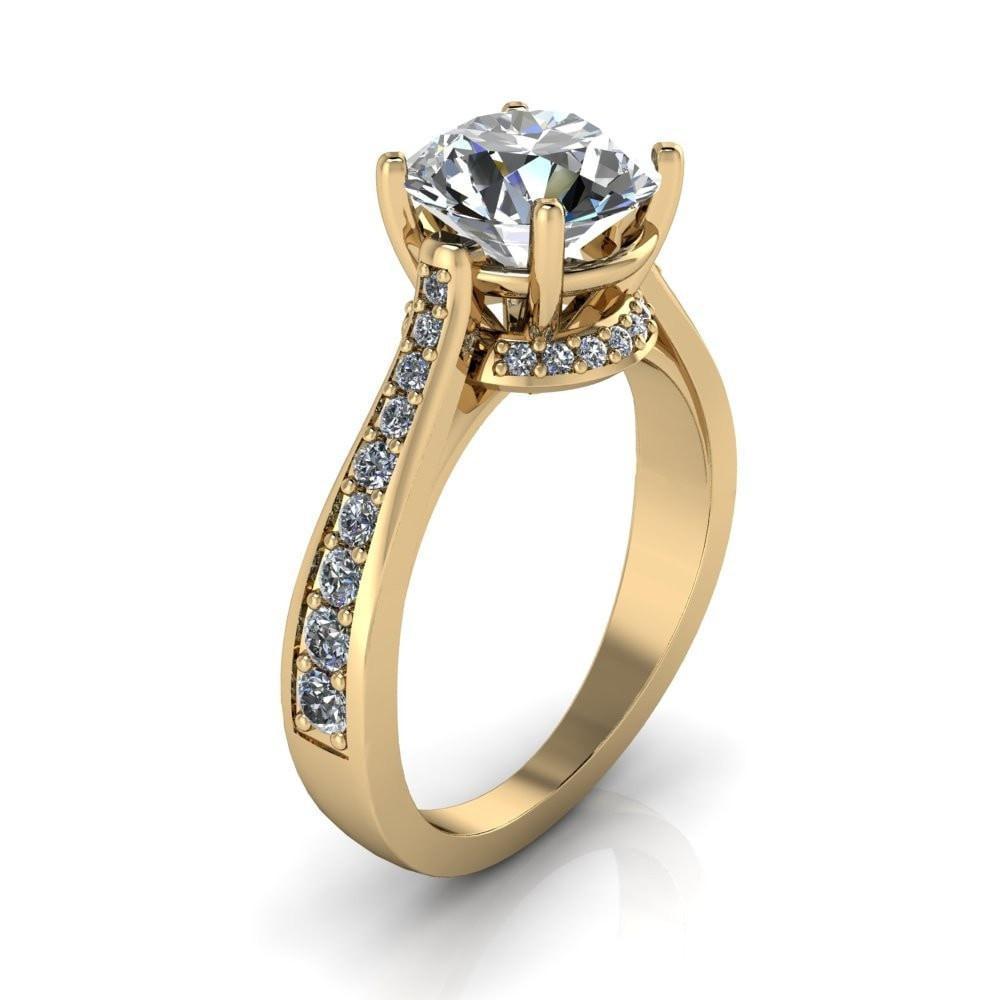 Zora Round Moissanite 4 Prong Wire Basket Under Diamond Halo Ring-Custom-Made Jewelry-Fire & Brilliance ®