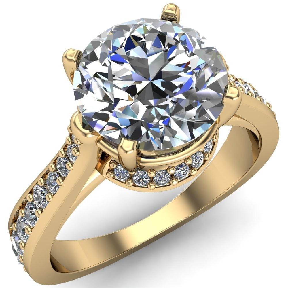 Zora Round Moissanite 4 Prong Wire Basket Under Diamond Halo Ring-Custom-Made Jewelry-Fire & Brilliance ®