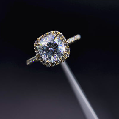 Mattie Cushion Moissanite Diamond Halo Micro Pave Engagement Ring