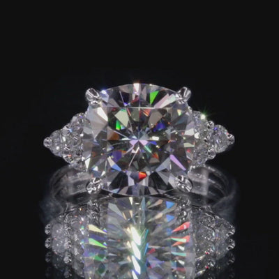Biddle Cushion Moissanite Trio Side Diamonds Engagement Ring