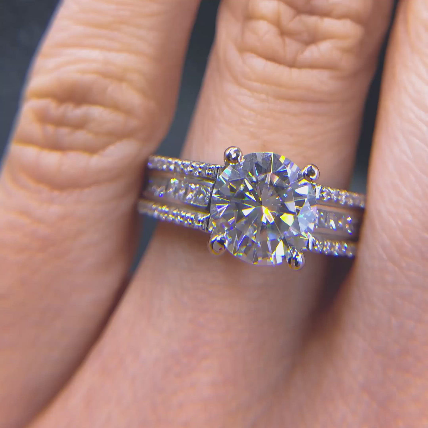 8mm Round Moissanite Channel Set Princess Diamond 14k White Gold Ring